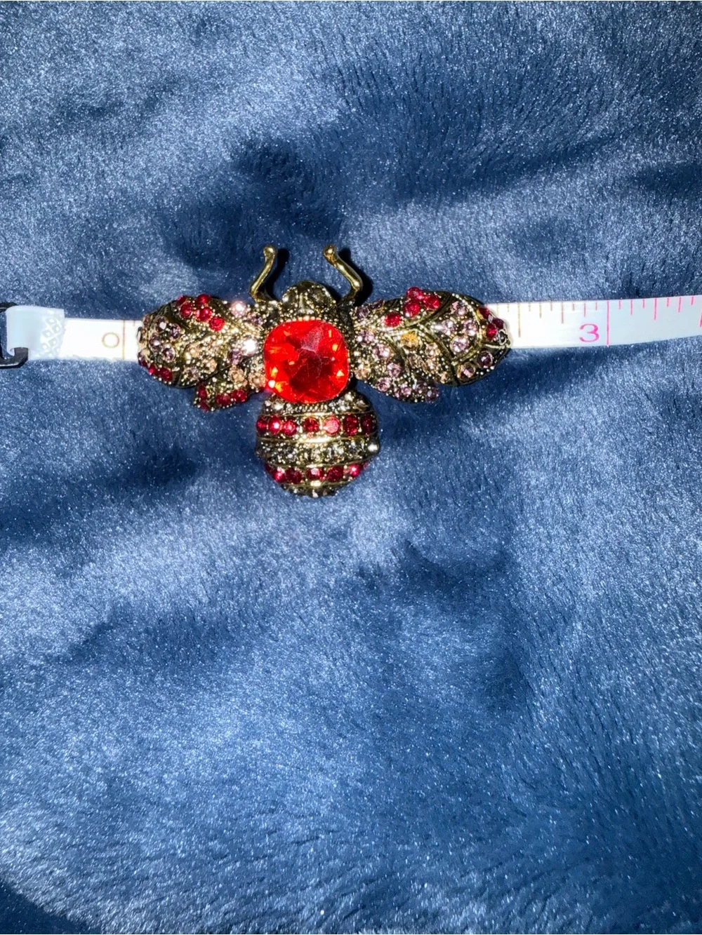 Rhinestone Bee Beetle Brooch Pin Red Gold Multicolor